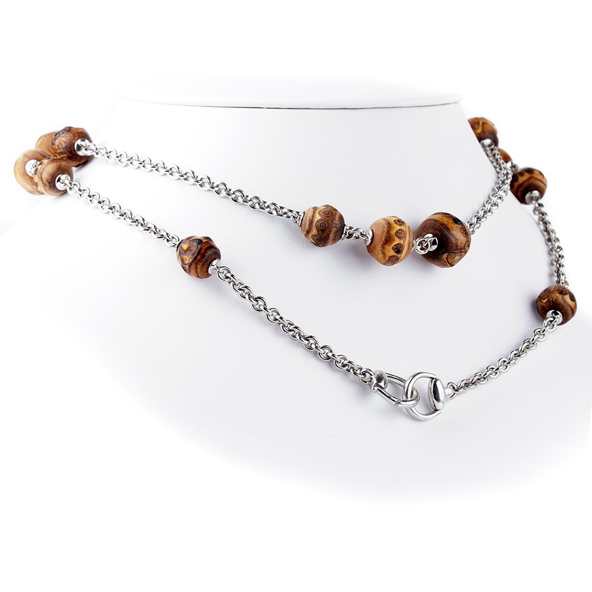 Guthtcci Bamboo Silver Long Chain Necklace