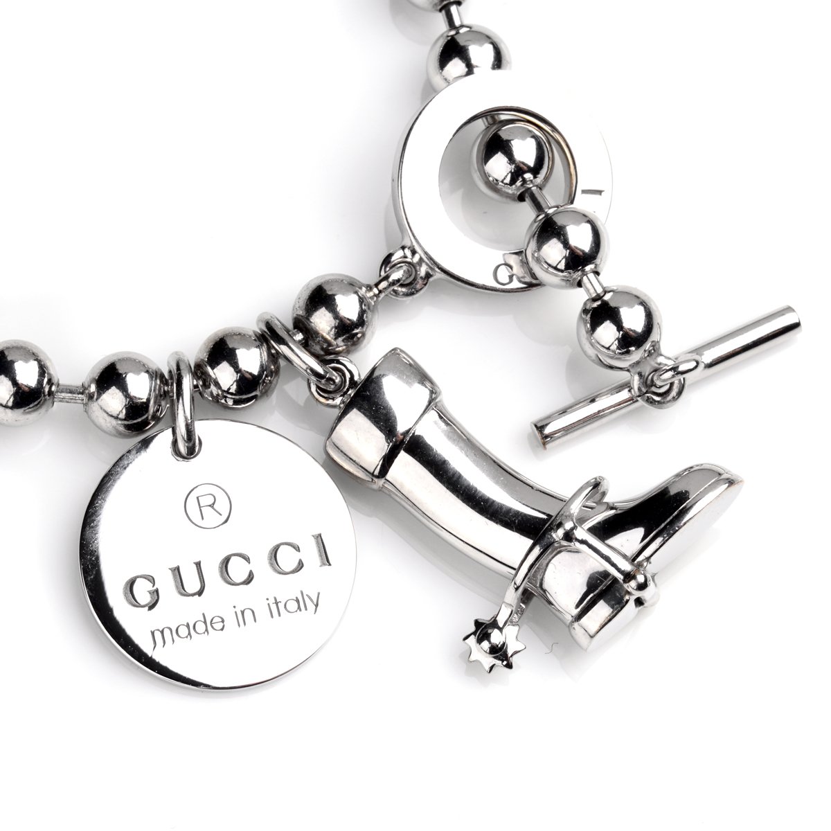 Guthtcci Bead Charm Toggle Silver Bracelet
