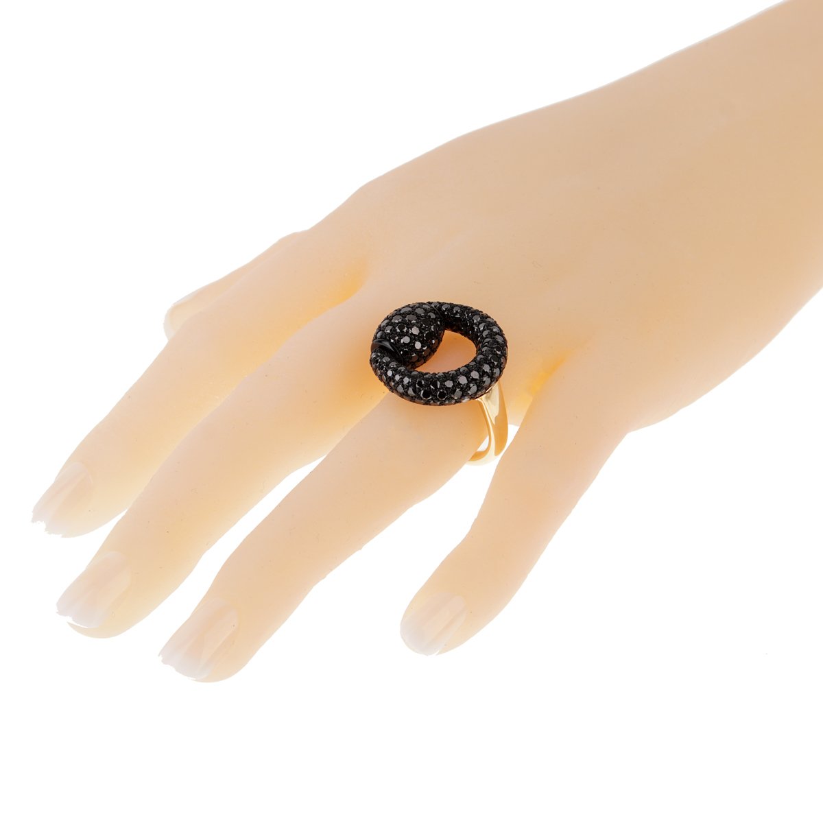 Guthtcci Black Diamond Horsebit Rose Gold Ring