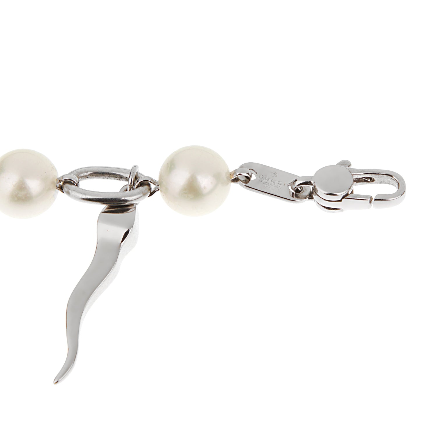 Guthtcci GG Diamond 18k White Gold Pearl Charm Bracelet
