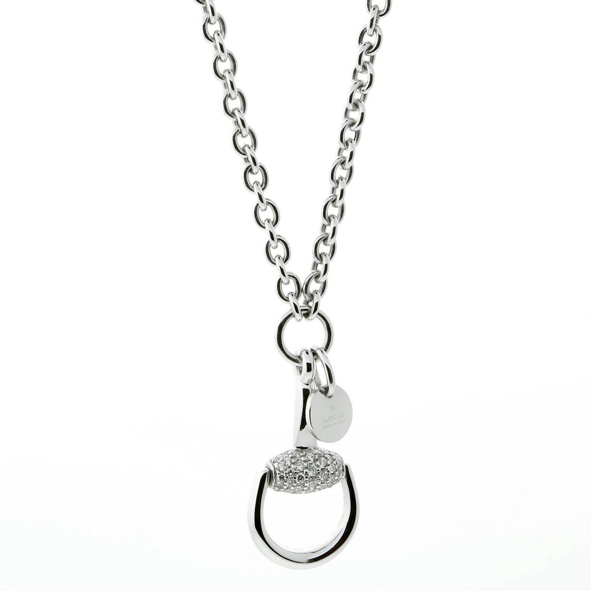 Guthtcci Horsebit Diamond White Gold Necklace