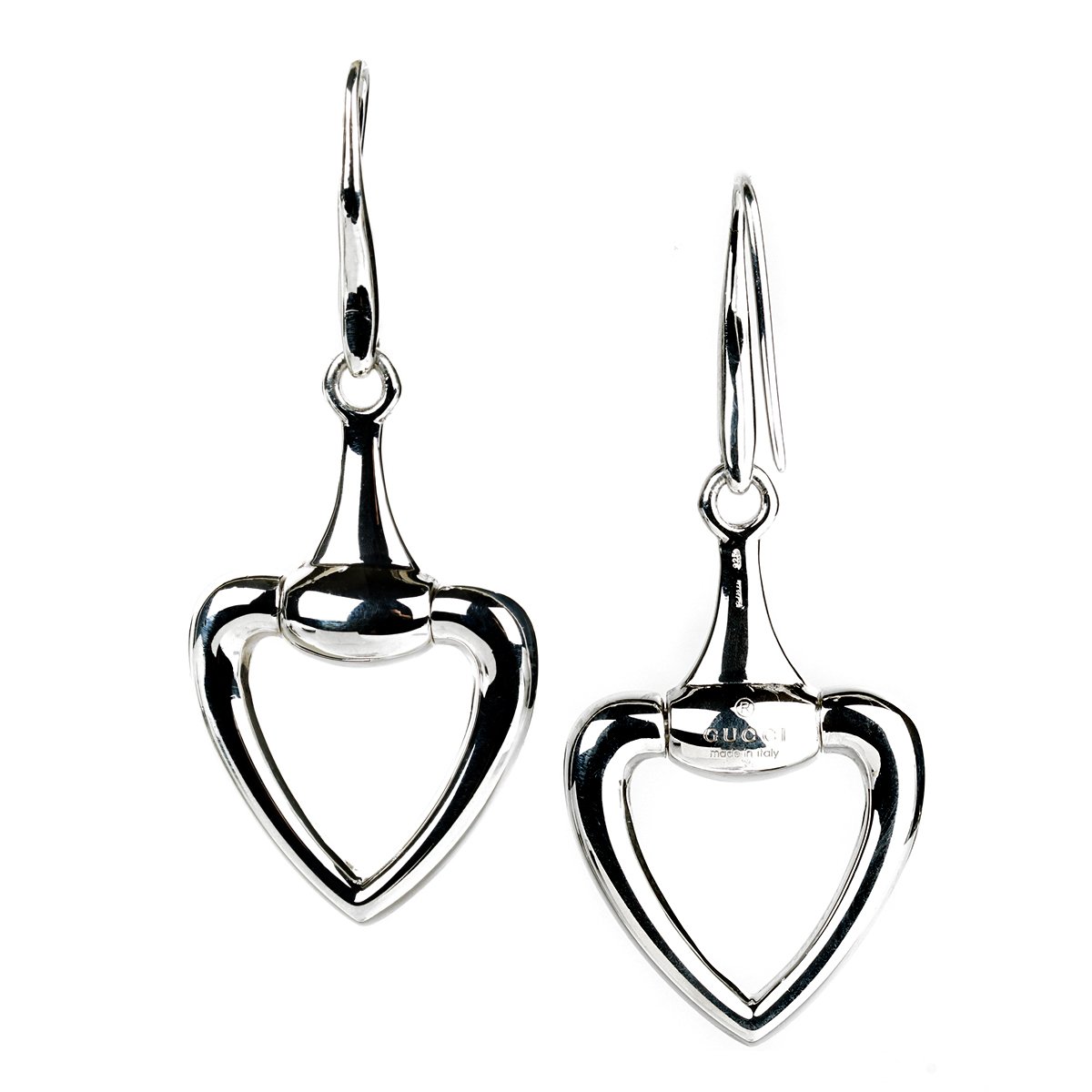 Guthtcci Horsebit Heart Silver Drop Earrings