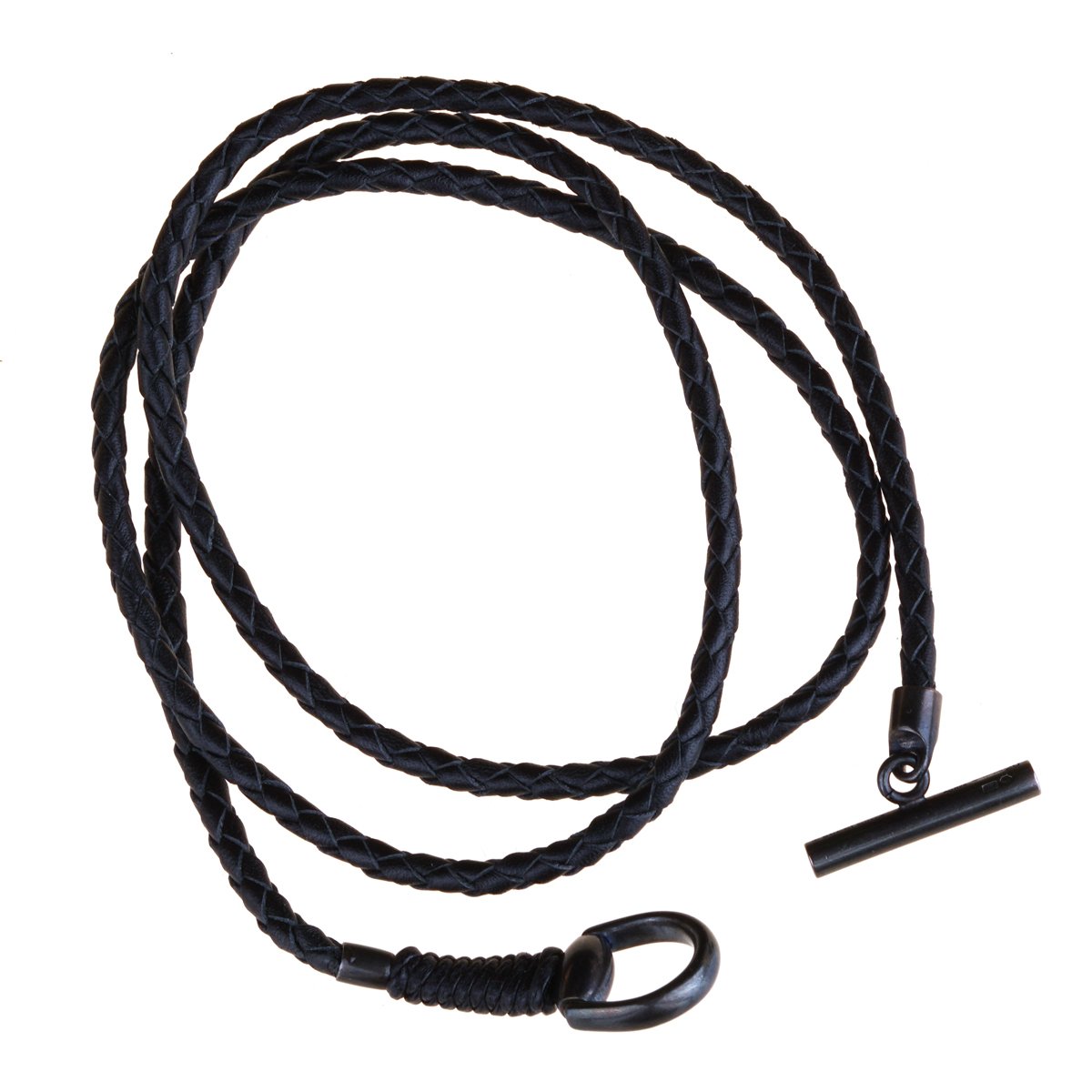 Guthtcci Leather Horsebit Burnished Silver Bracelet