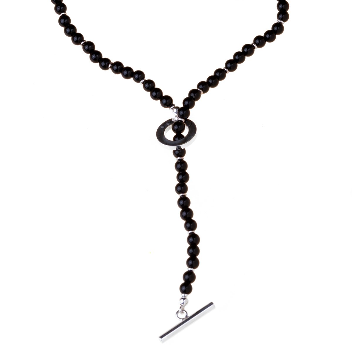 Guthtcci Onyx Bead Silver Necklace