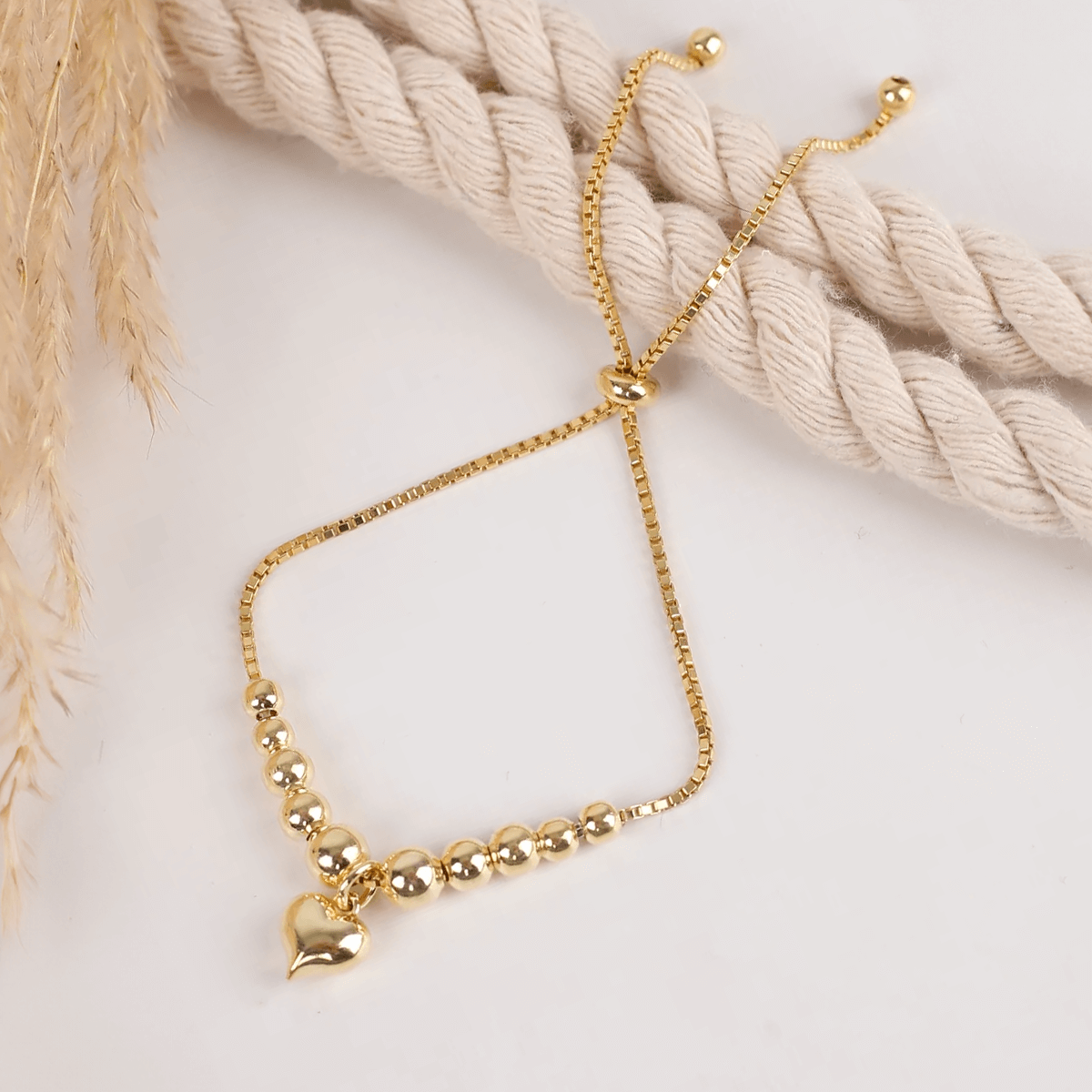 Heart Charm Slider Ball Bracelet with Box Chain