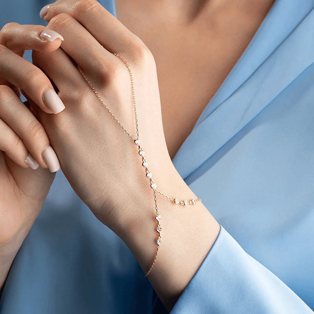 Heart Hand Chain Bracelet Gold Plated Sterling Silver