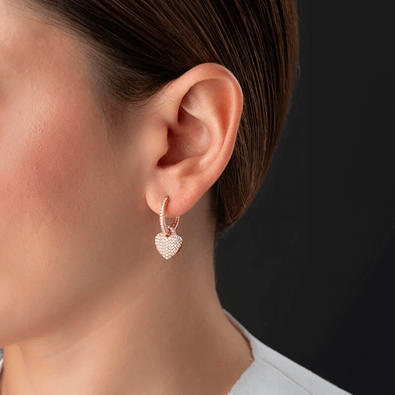 Dangle Heart Earrings 925 Sterling Silver CZ Cluster Huggies