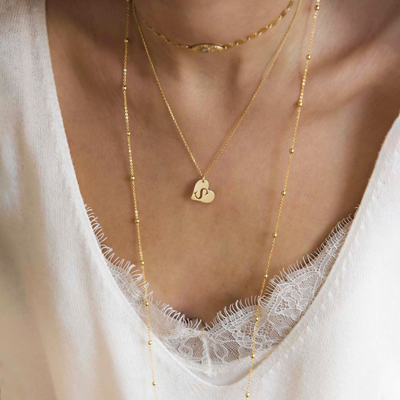 Dangling Letter Heart Necklace 14k Gold Custom Jewelry
