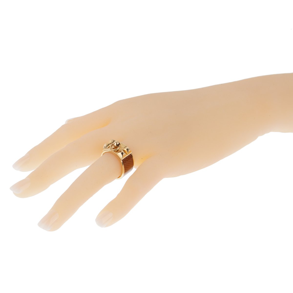 Herthtmes Collier De Chien Brown Enamel Gold Ring Sz 7