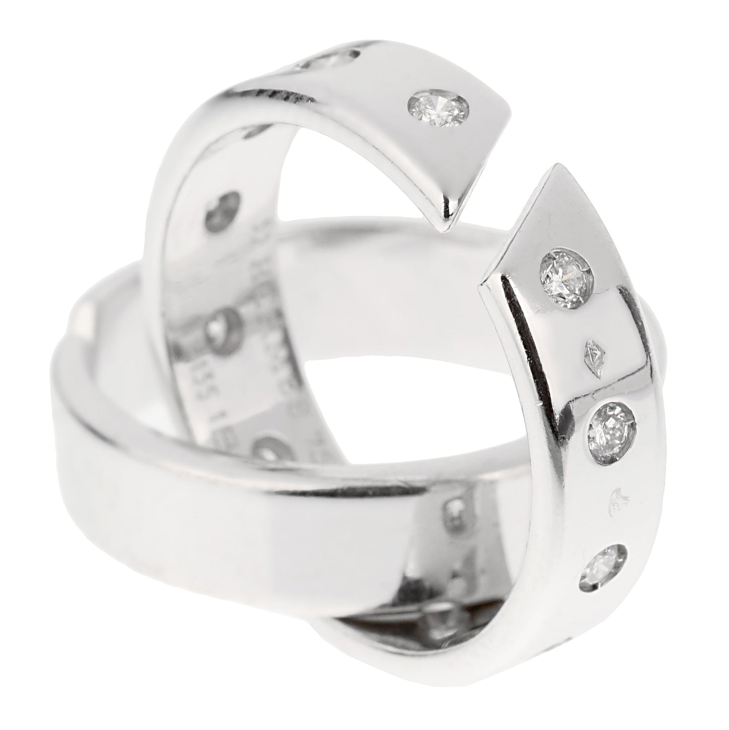 Herthtmes Double Diamond Band 18k White Gold Cocktail Band Ring