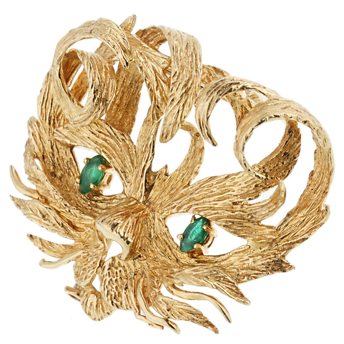 Herthtmes Mistigri Lion Cat Emerald Yellow Gold Brooch