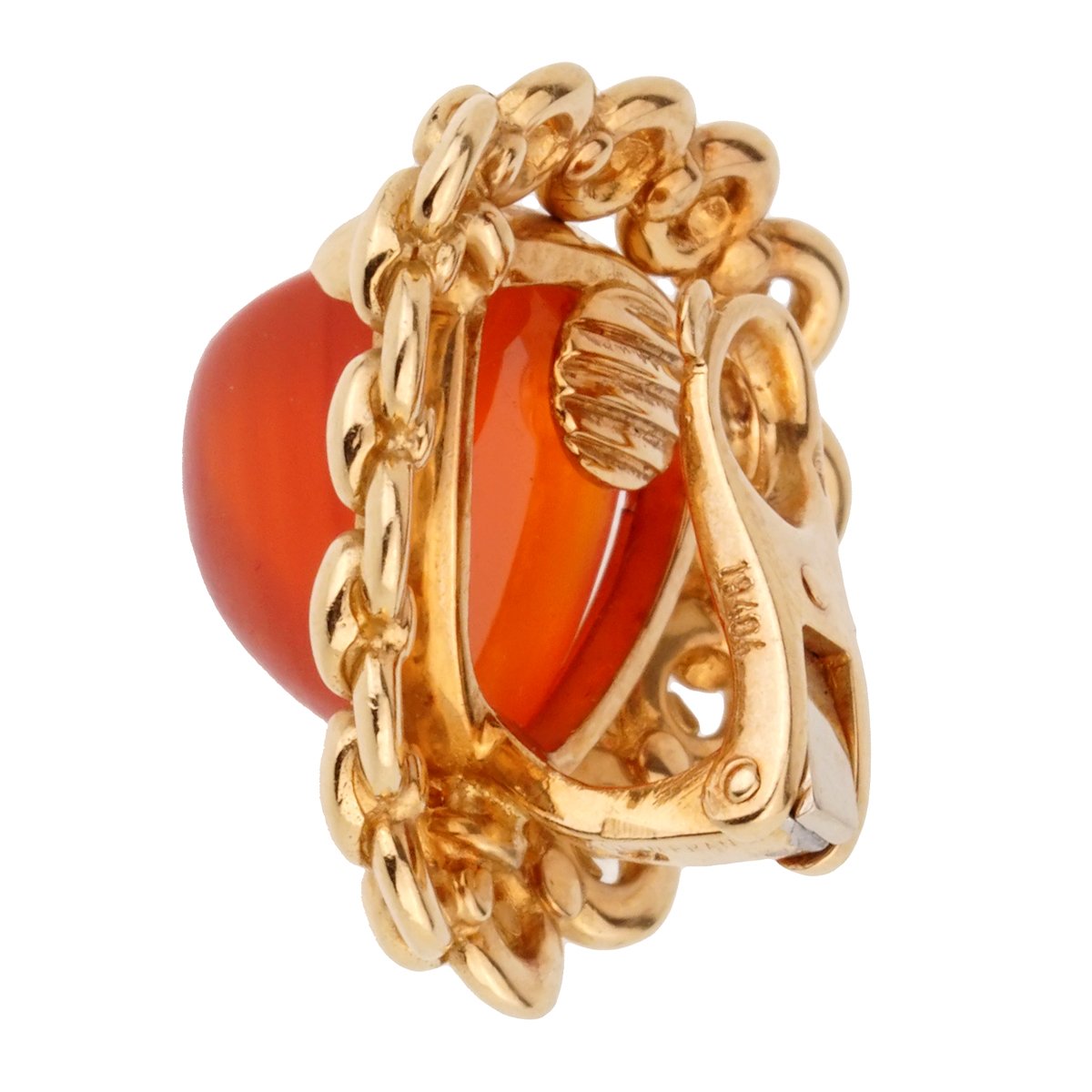 Herthtmes Vintage Sugarloaf Carnelian 18k Yellow Gold Earrings