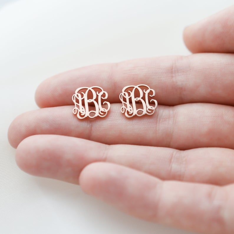 Monogram Earrings Sterling Silver Initial Studs Gift for Mom