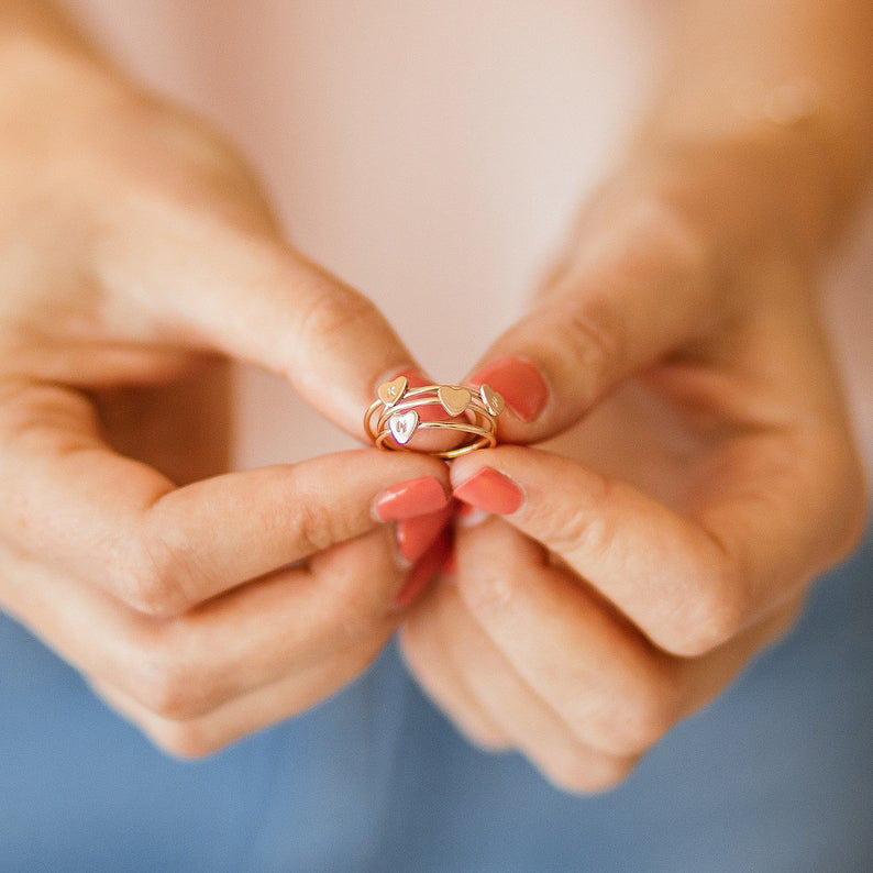 Heart Ring with Initial Personalized Stacking Jewelry