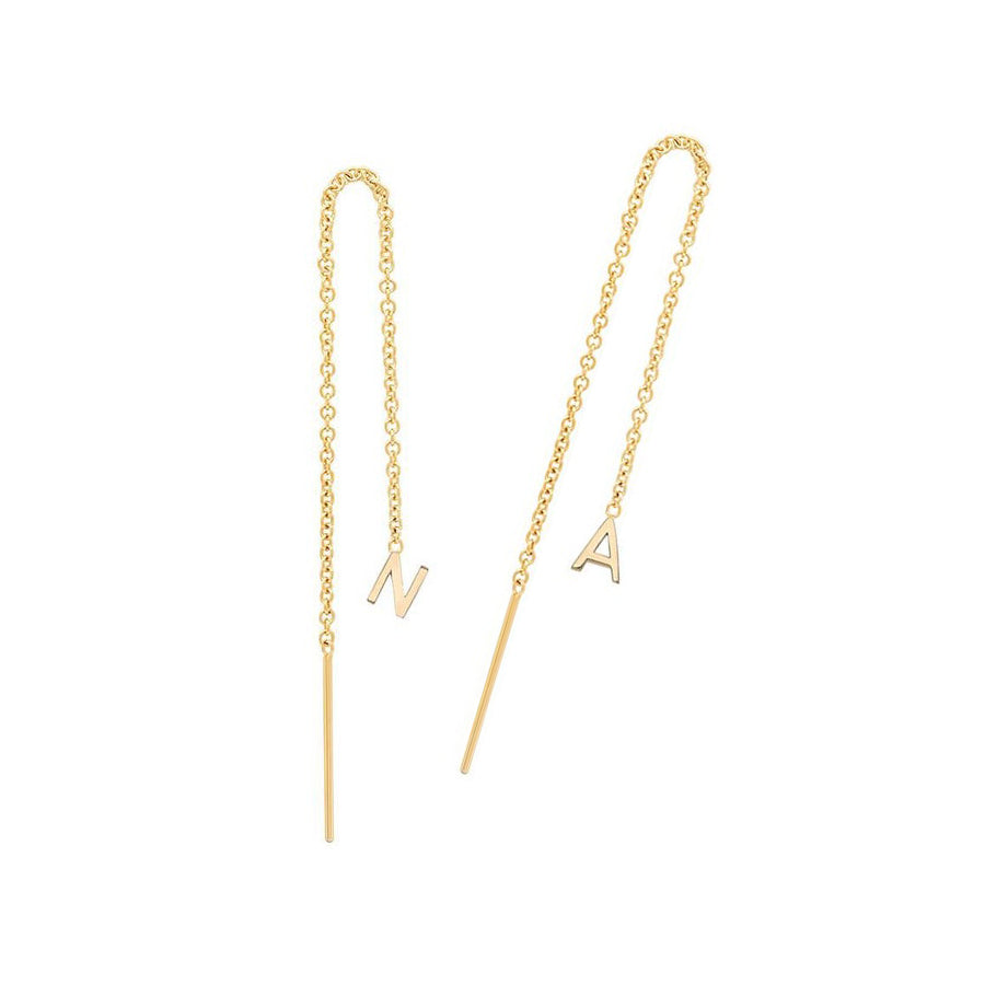 Threader Earrings with Initial Letter in Yellow Gold Vermeil