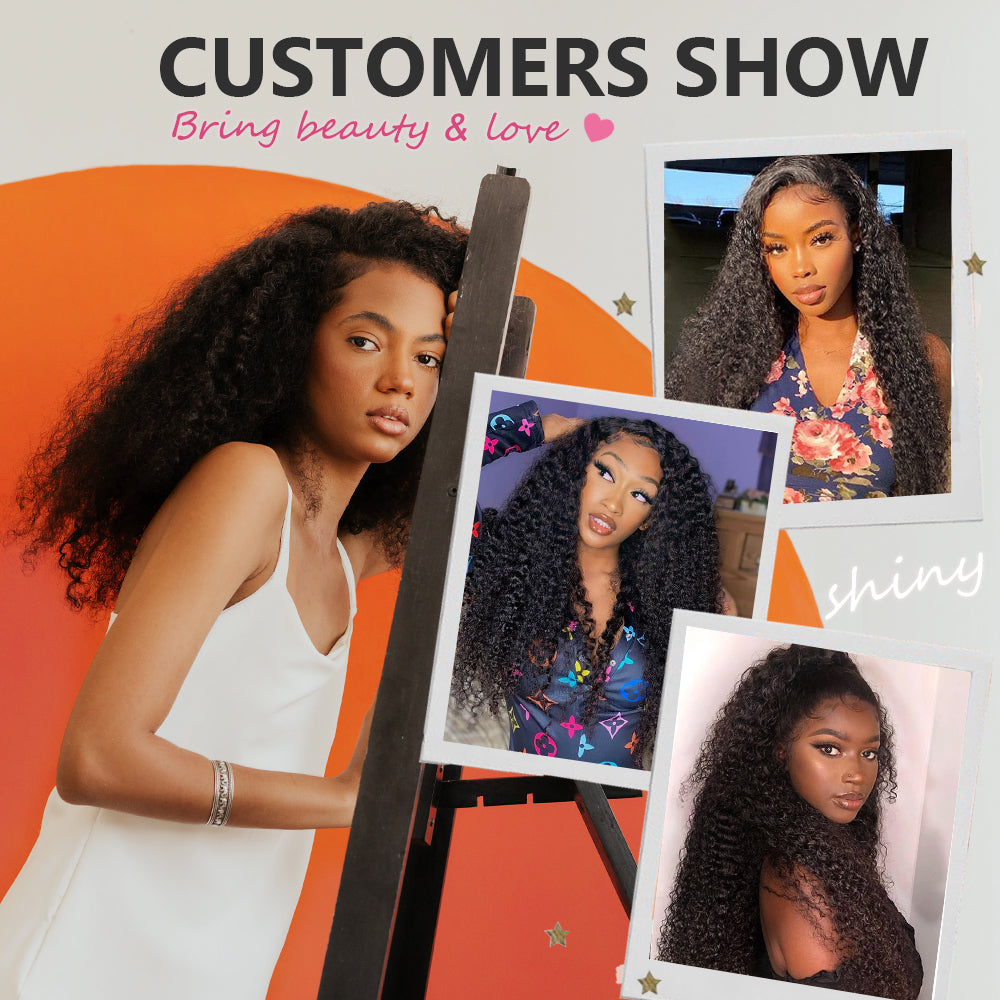 #1B Kinky Curly 10A Human Hair Weave Bundles 100% Unprocessed Hair Weft Extensions Natural Black Color CVOHAIR