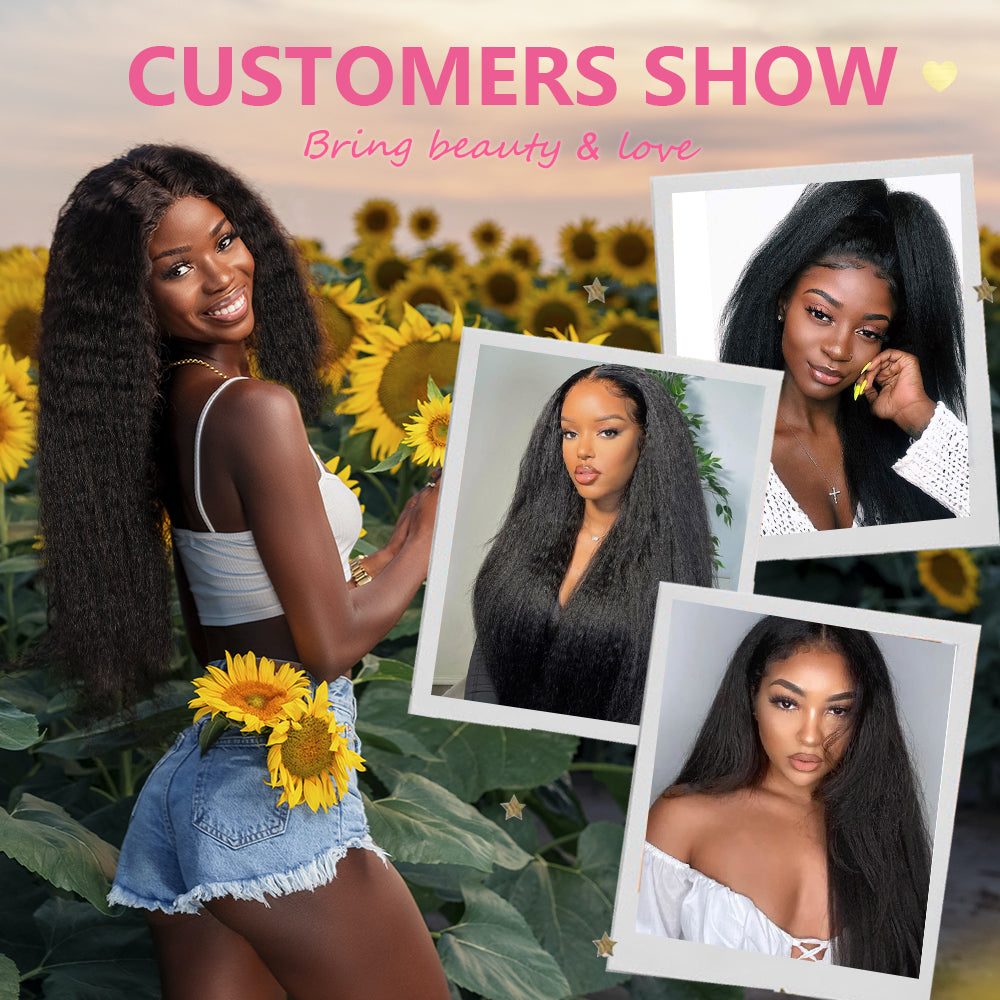 #1B Kinky Straight 10A Human Hair Bundles 100% Unprocessed Virgin Human Hair Weave Extensions Natural Color CVOHAIR