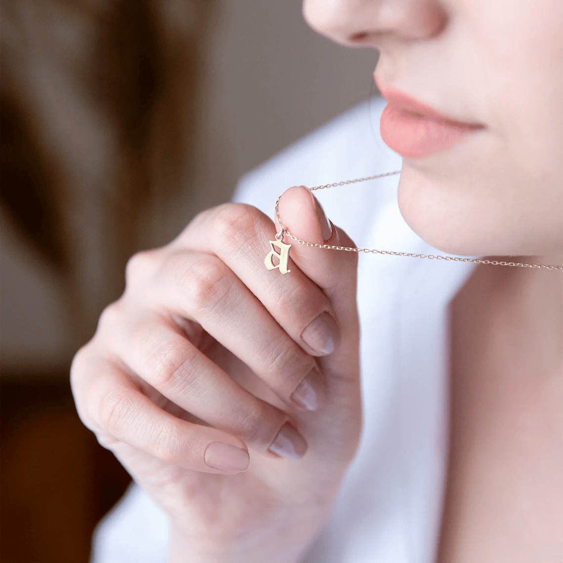 14k Solid Gold Gothic Letter Necklace Personalized Gift