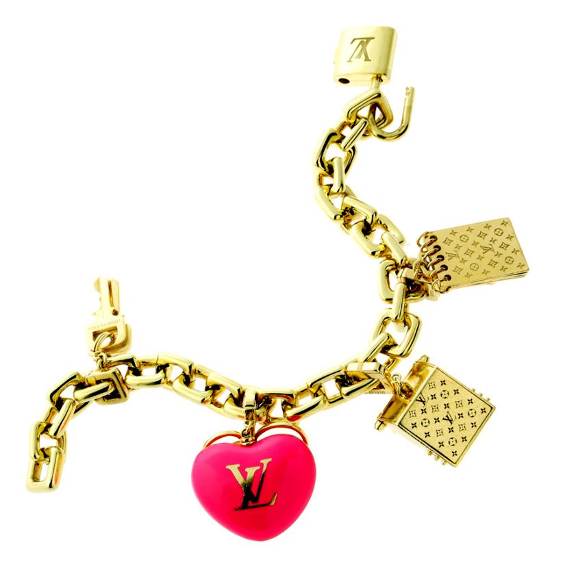 Lothtuis Vuithttton Charm Padlock Diamond Gold Bracelet