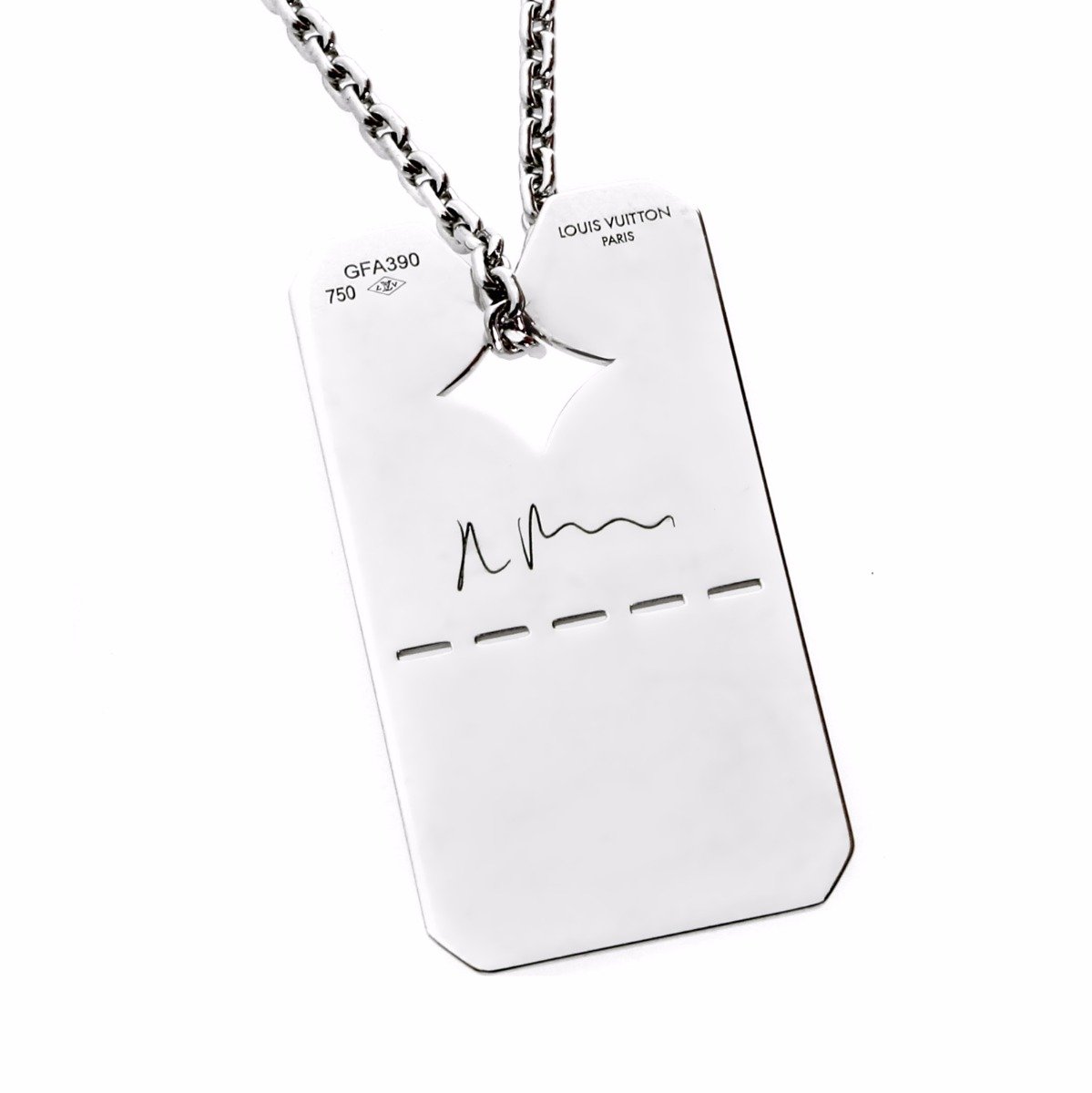 Lothtuis Vuithttton Dog Tag 18k White Gold Pendant Necklace