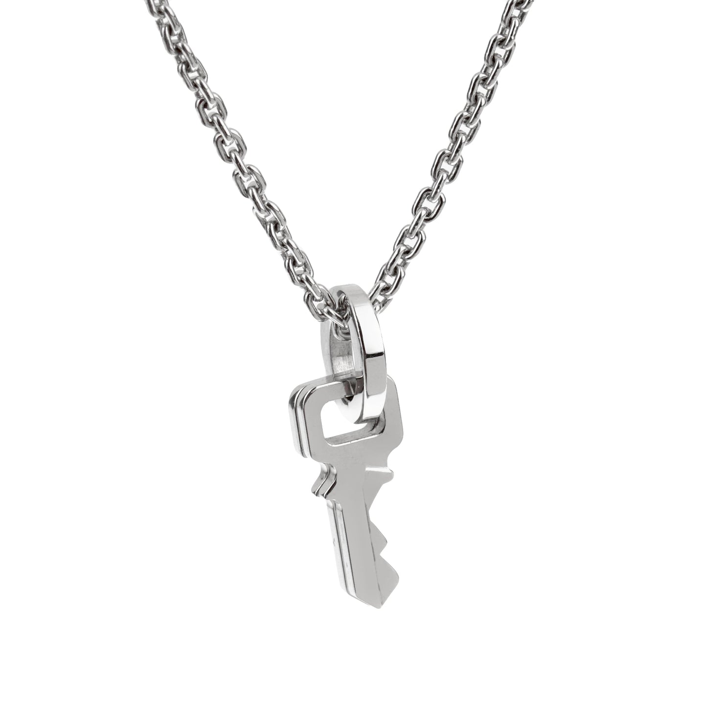 Lothtuis Vuithttton Lock it Double Key 18k White Gold Pendant Necklace