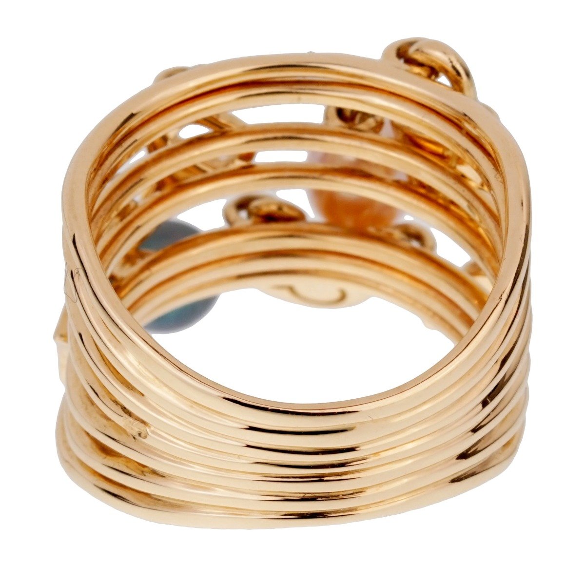 Lothtuis Vuithttton Monogram Pearl Cocktail Yellow Gold Ring Sz 6 1/2