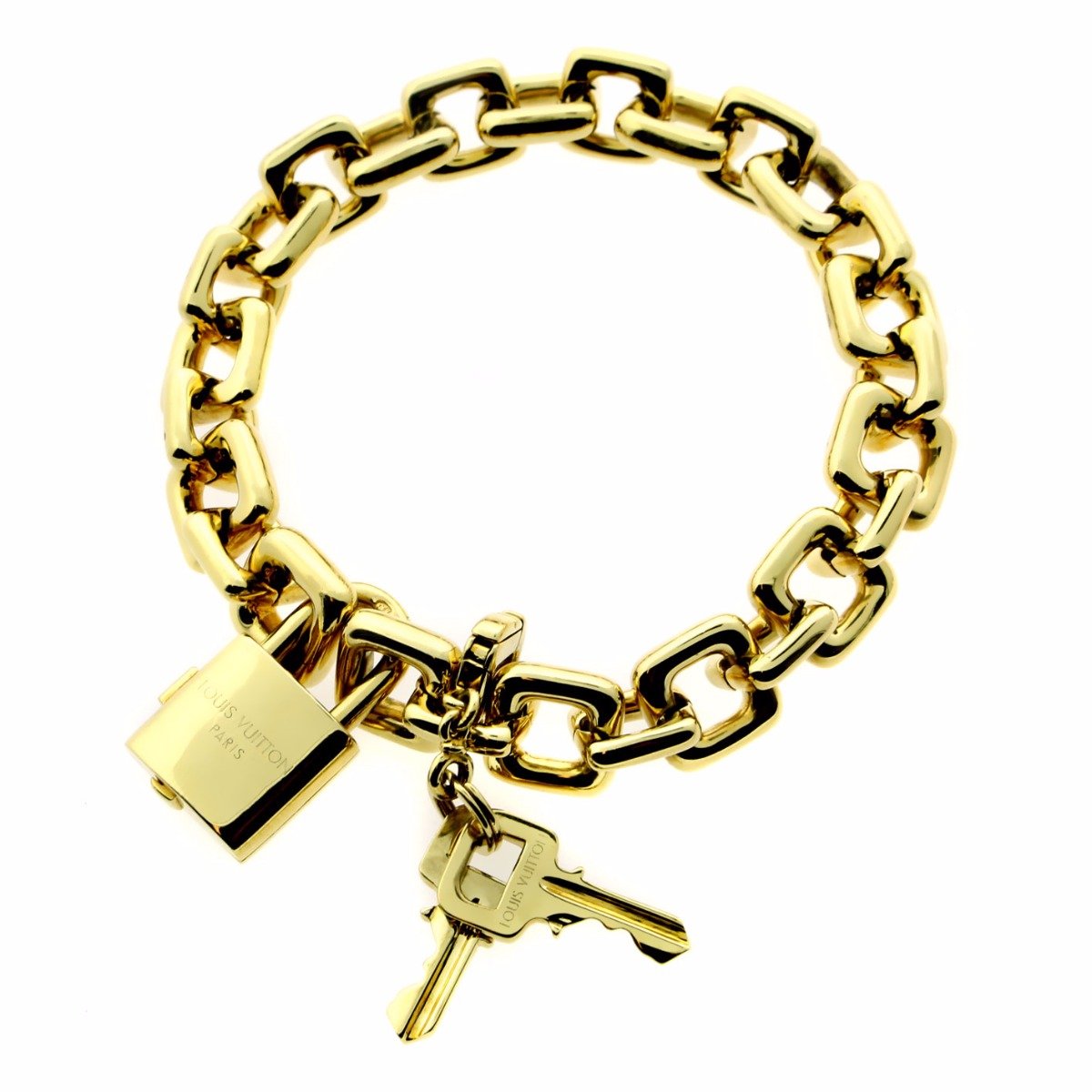 Lothtuis Vuithttton Padlock & Keys Gold Charm Bracelet