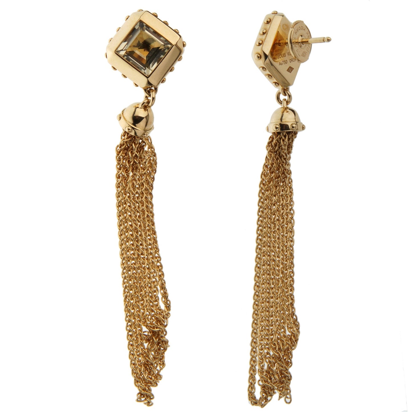 Lothtuis Vuithttton Quartz 18k Yellow Gold Tassel Drop Earrings