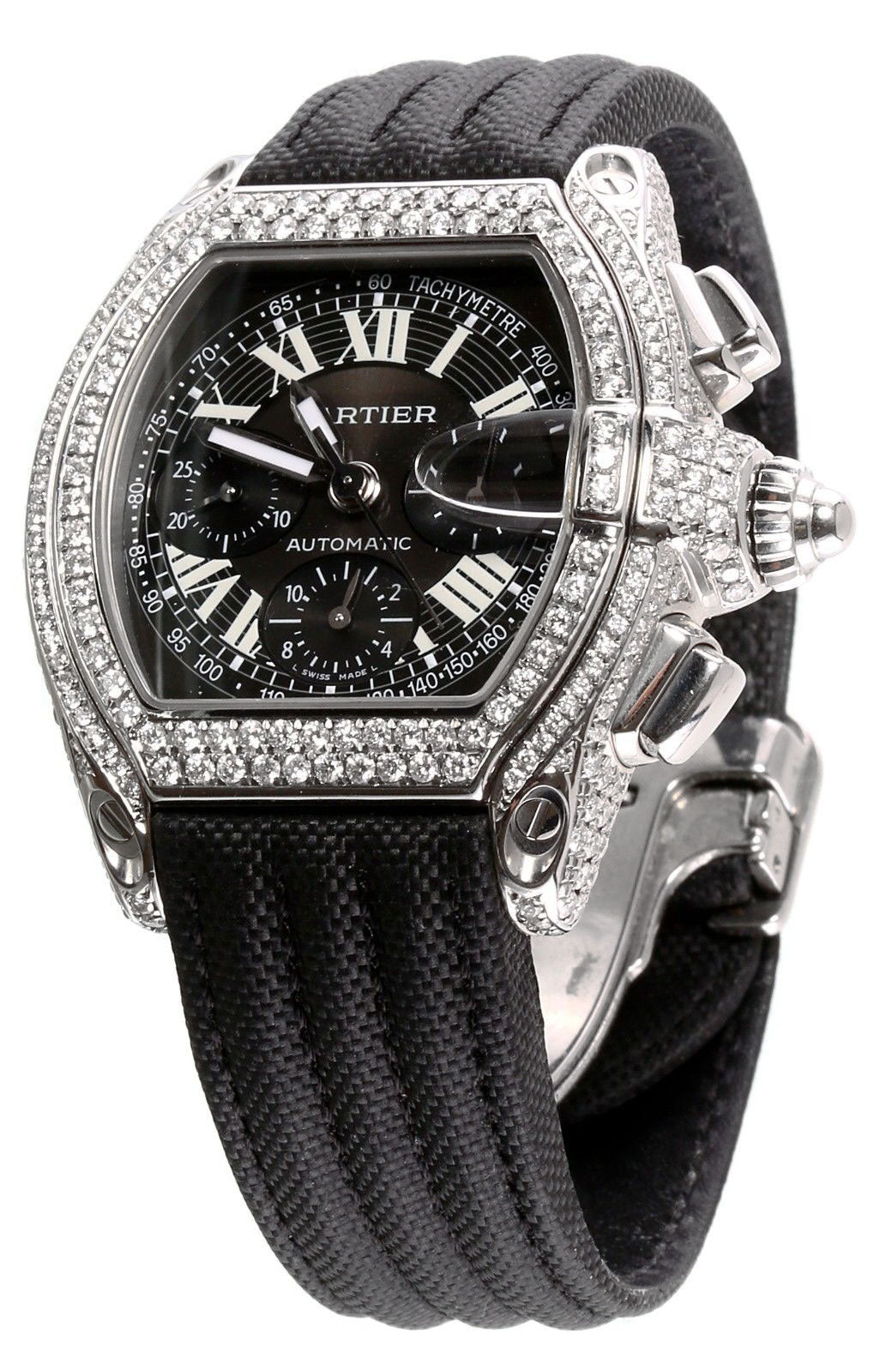 Mens Carthttier Roadster Chronograph Stainless Steel Diamond Watch