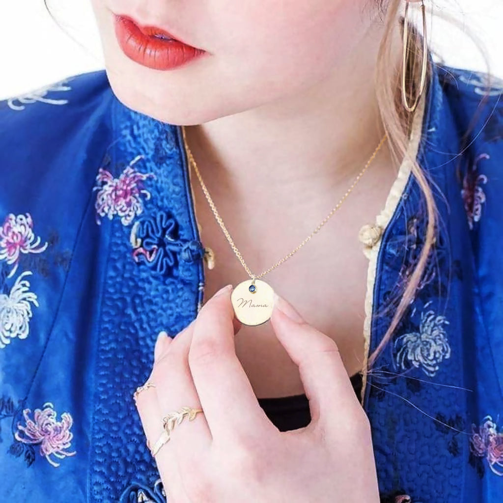 Engraved Mom Necklace Personalized with Birthstone