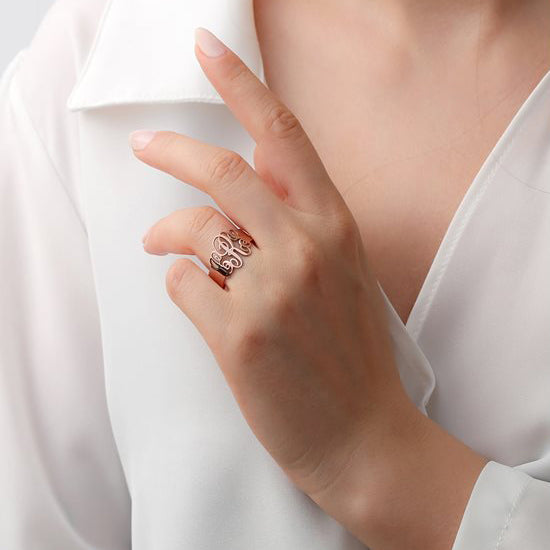 Monogram Ring Silver Wide Band with Custom Initials