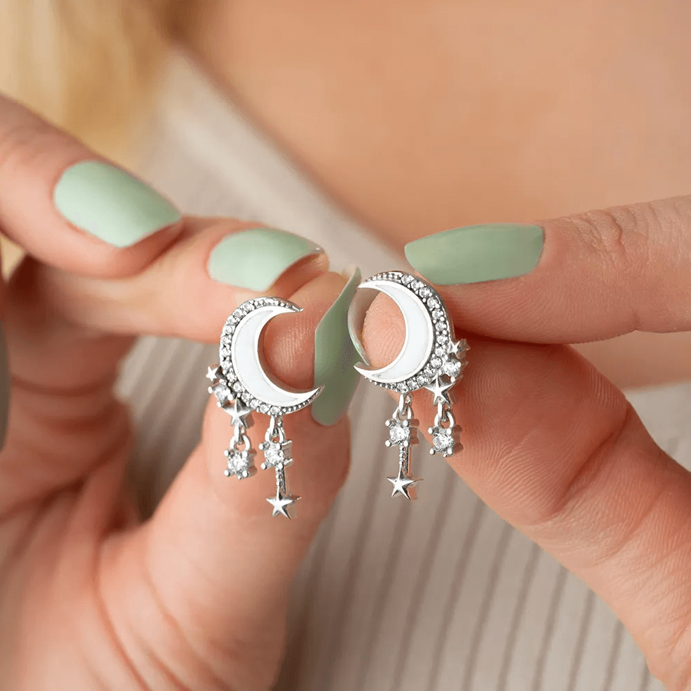 Moon & Stars Stud Earrings with Cubic Zirconia