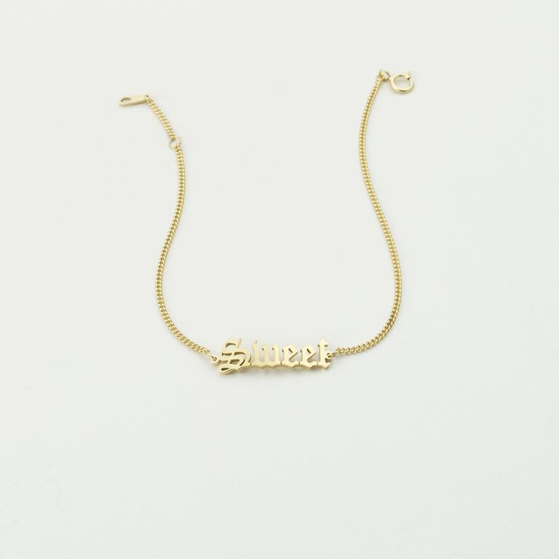 Name Bracelet with Silver Curb Chain Mother's Day Gift