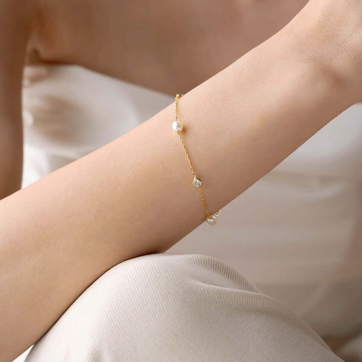 925 Silver Chain Bracelet with Natural Freshwater Pearls