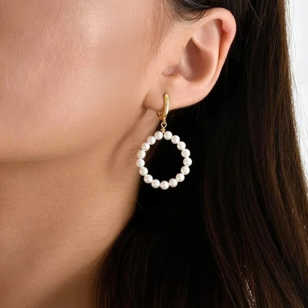 Pearl Teardrop Huggie Hoops Gold?Plated Silver Earrings