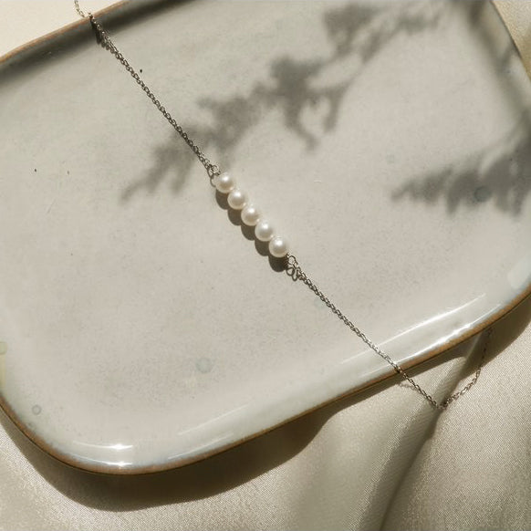 Five Pearl Bar Necklace Gold-Plated Silver Chain