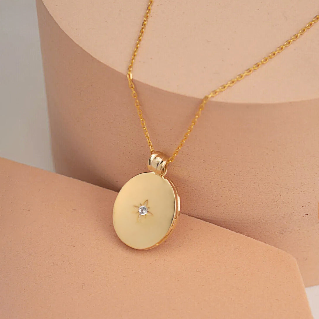 Gold Locket Medallion Necklace Personalized Pendant for Photo