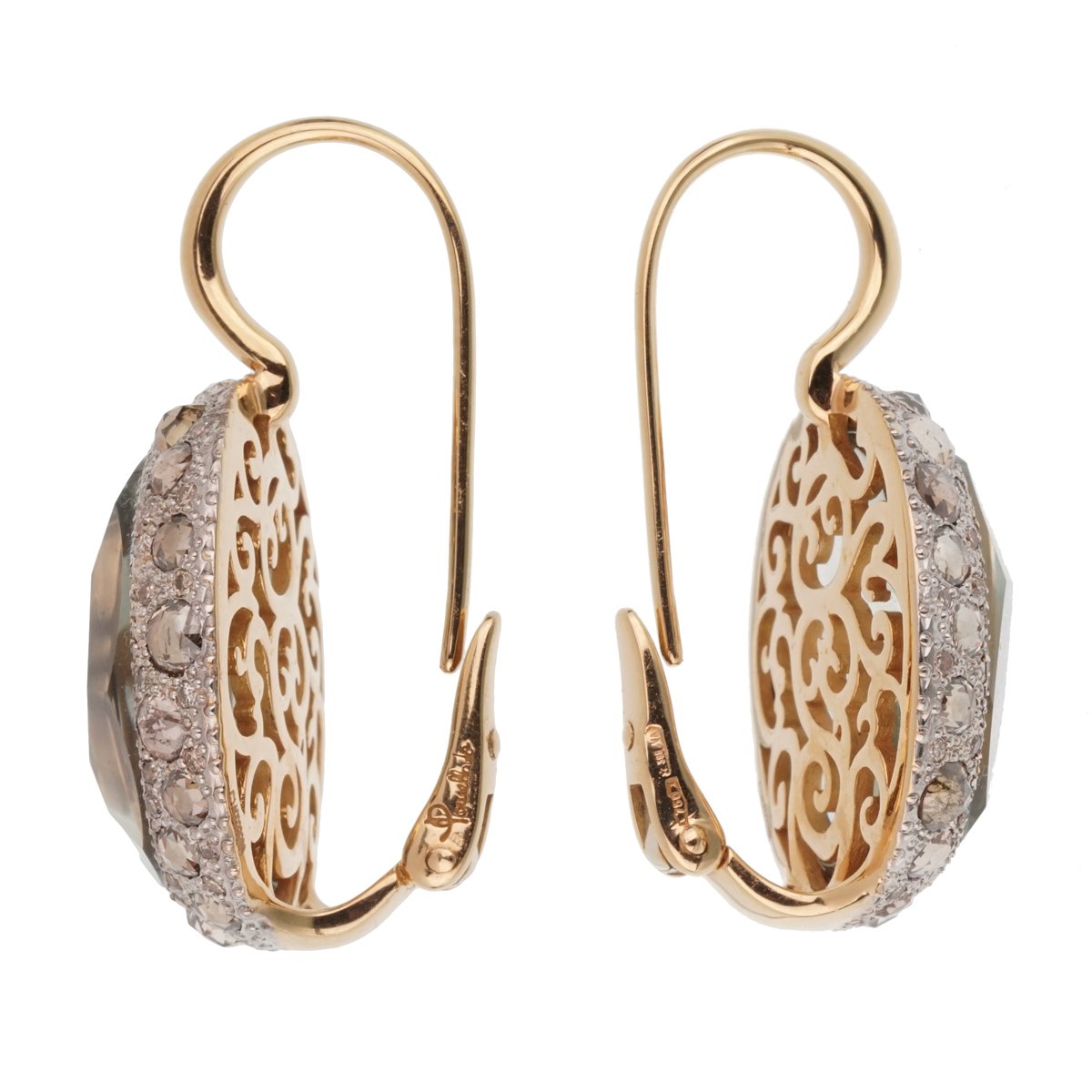 Pothtmellato 14 Carat Prasiolite Diamond Rose Gold Drop Earrings