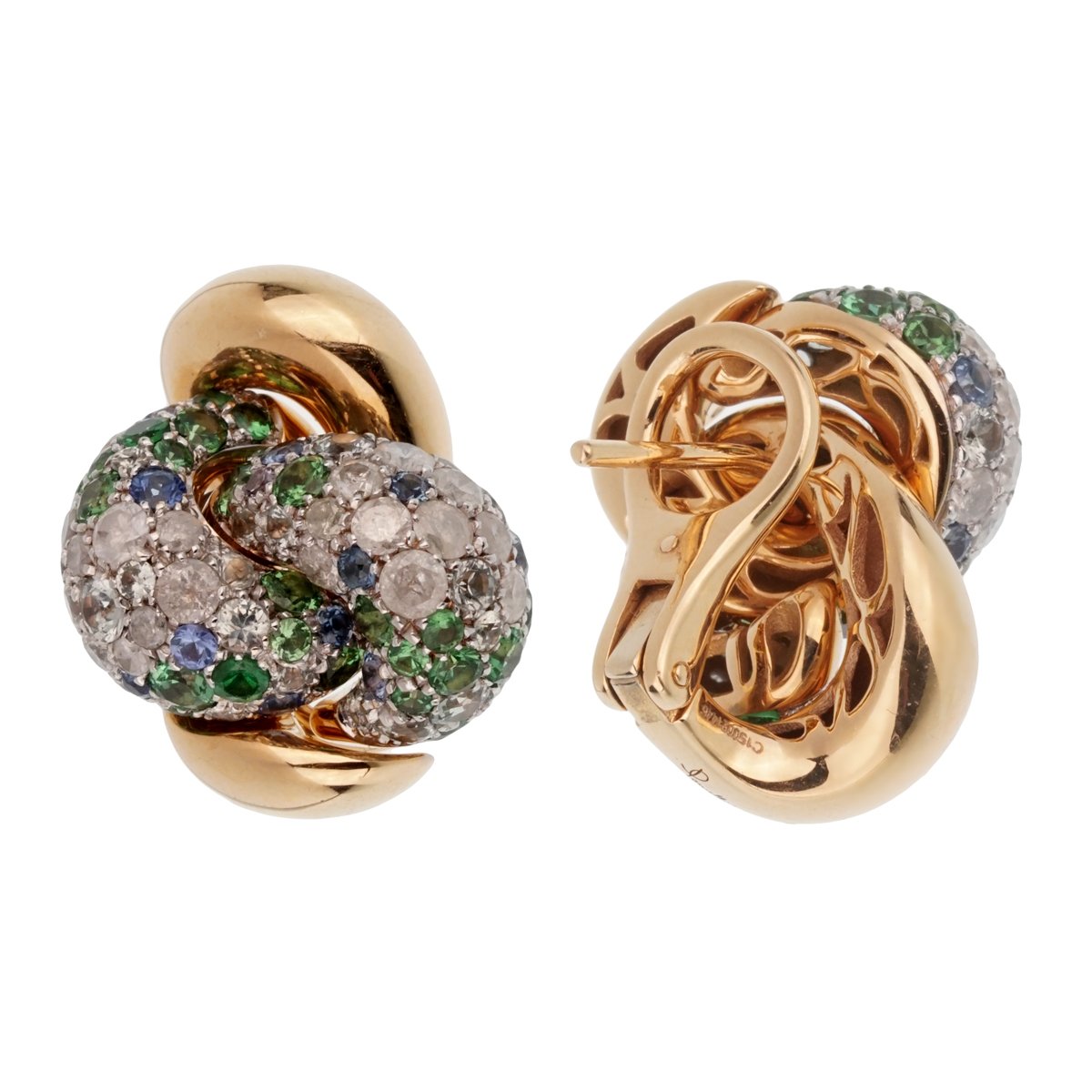 Pothtmellato Multi Color Sapphire Diamond Rose Gold Earrings