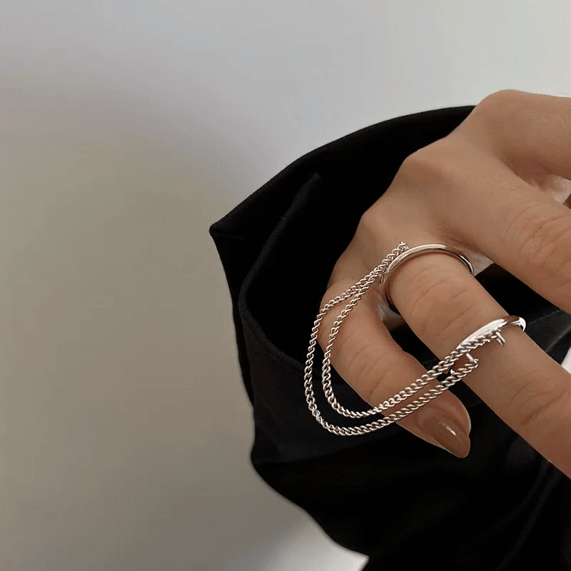 Double Chain Women's Ring 925 Sterling Silver Party Jewelry