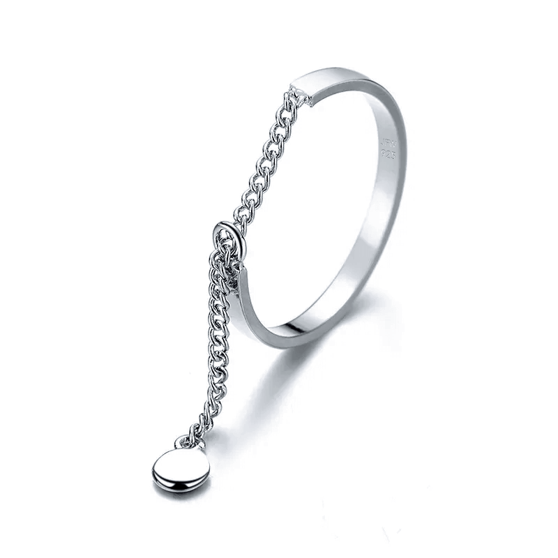 Dangle Curb Chain Ring 925 Sterling Silver Women's Jewelry