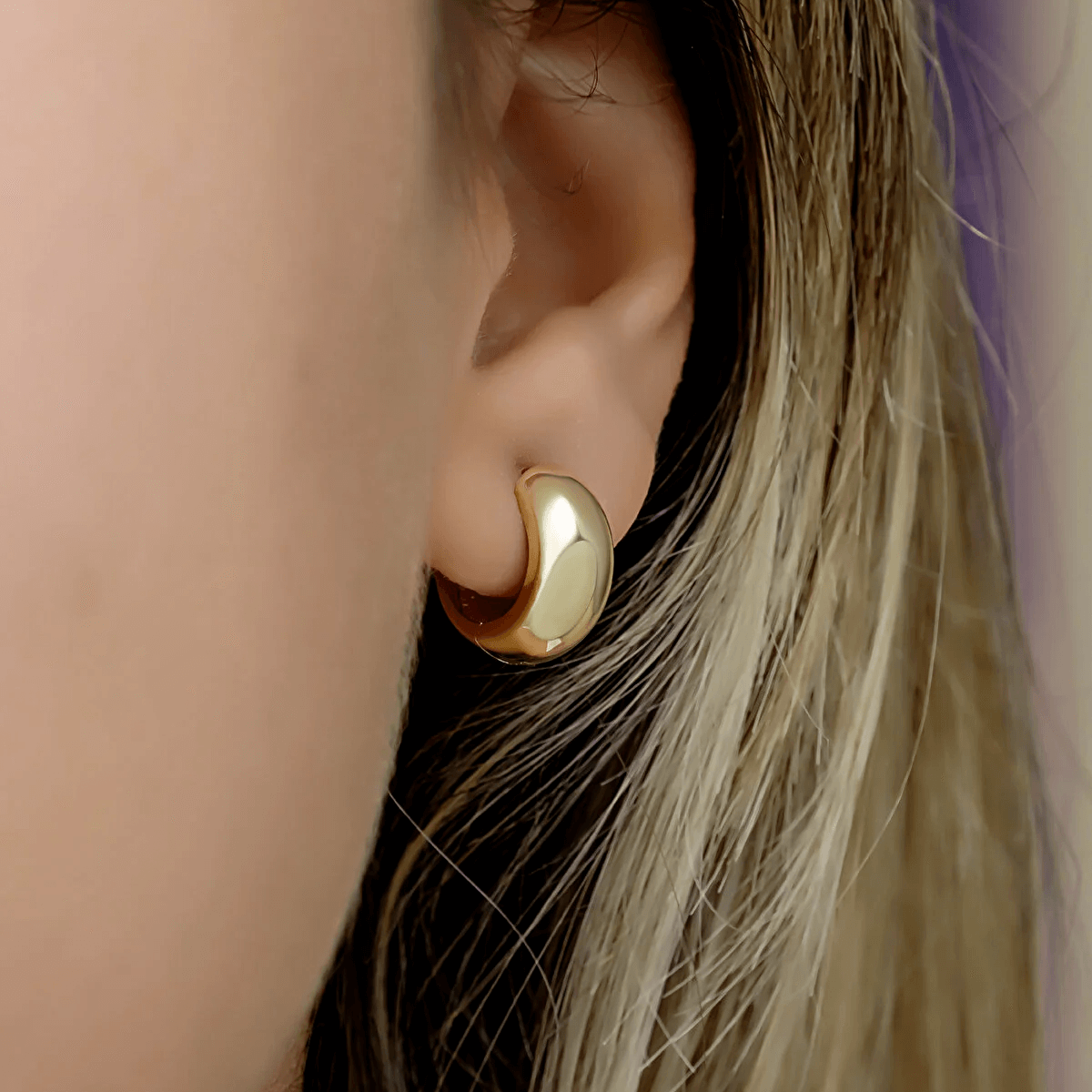 Puffed Silver Chunky Huggie Hoops 18K Yellow Gold Plated