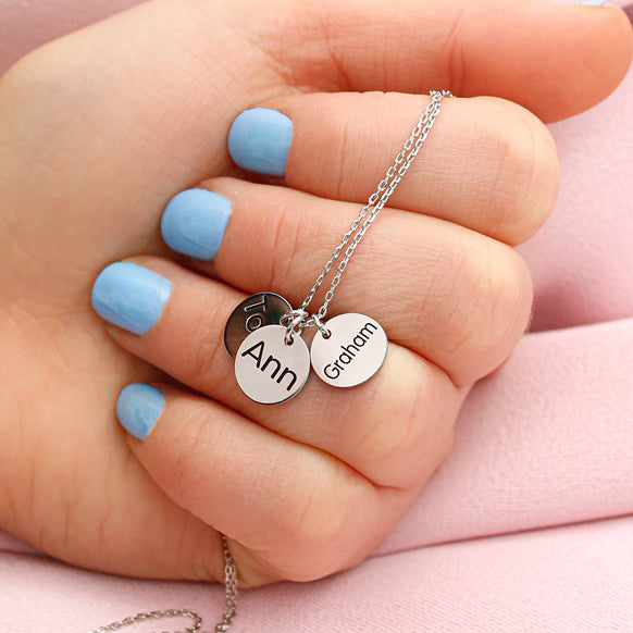 Mom's Necklace Silver Engraved Family Charms