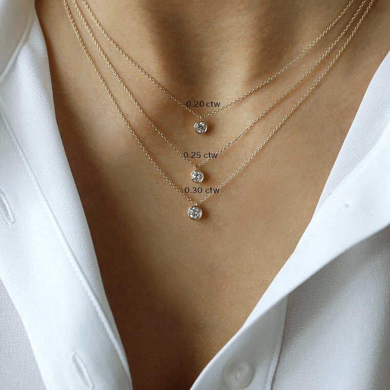 Floating Diamond Necklace Silver Chain & Bezel Solitaire Pendant