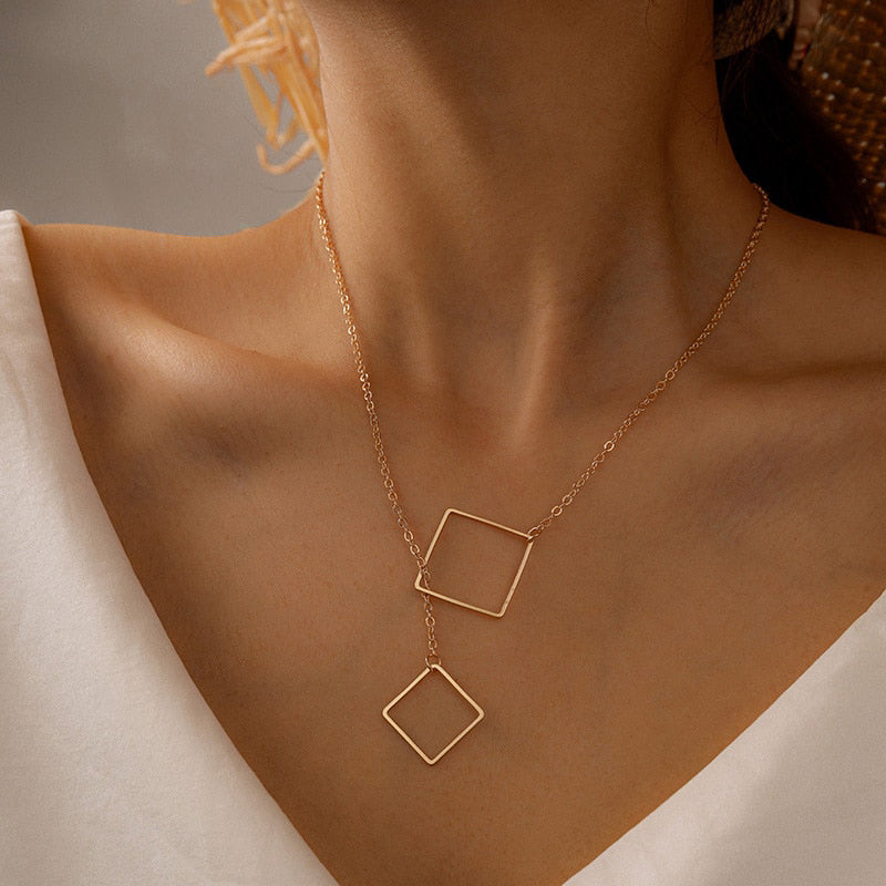 Interlocking Squares Necklace Simple Design Silver Jewelry