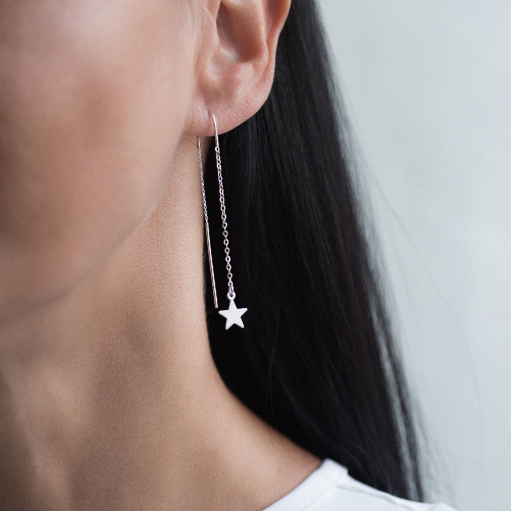 Threader Earrings with Star Charm 925 Silver Jewelry
