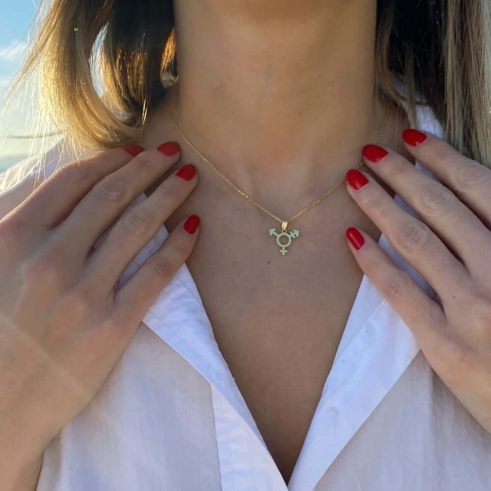 LGBT Pride Jewelry Gold Trans Necklace Dainty Chain with Pendant