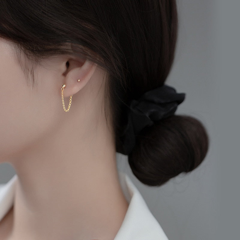 Chain Stud Earrings 18k Yellow Gold Vermeil Silver Jewelry