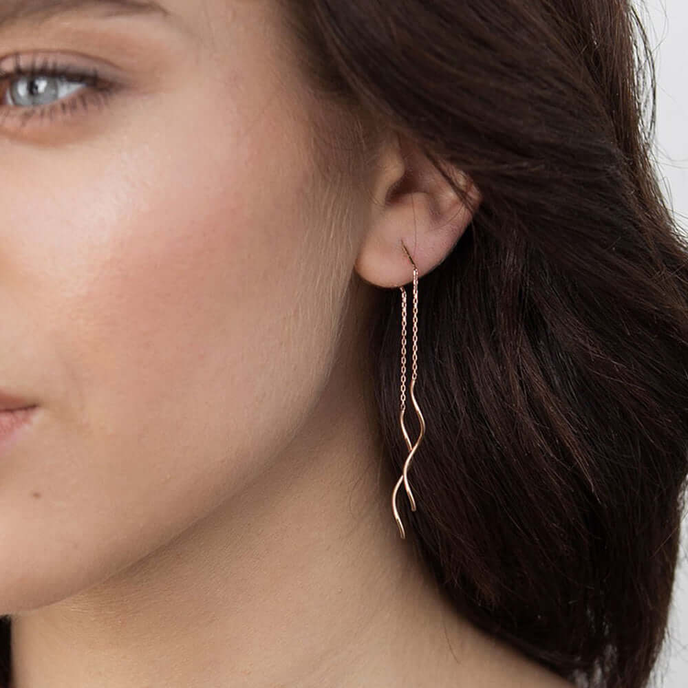 Long Threader Earrings 14k Gold Chain with Twisted Bar