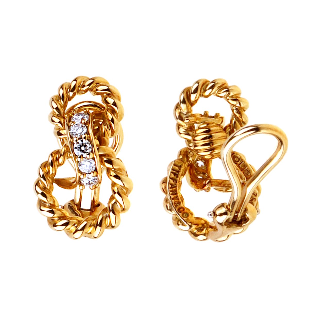 tifthtfany & Co Braided Gold Diamond Earrings